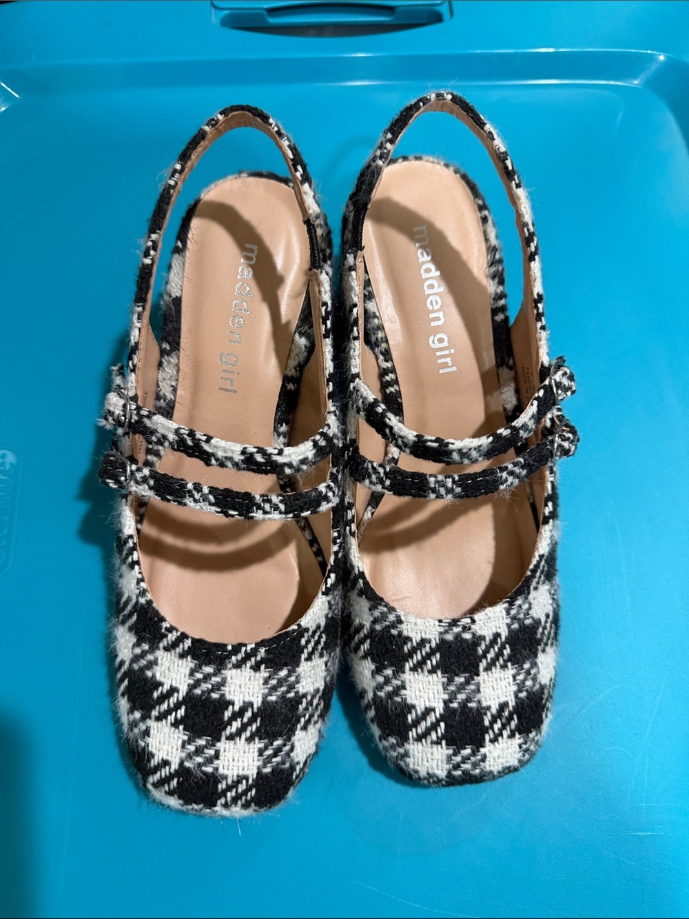 Madden Girl Black & White Plaid Double-Strap Mary Jane Flats